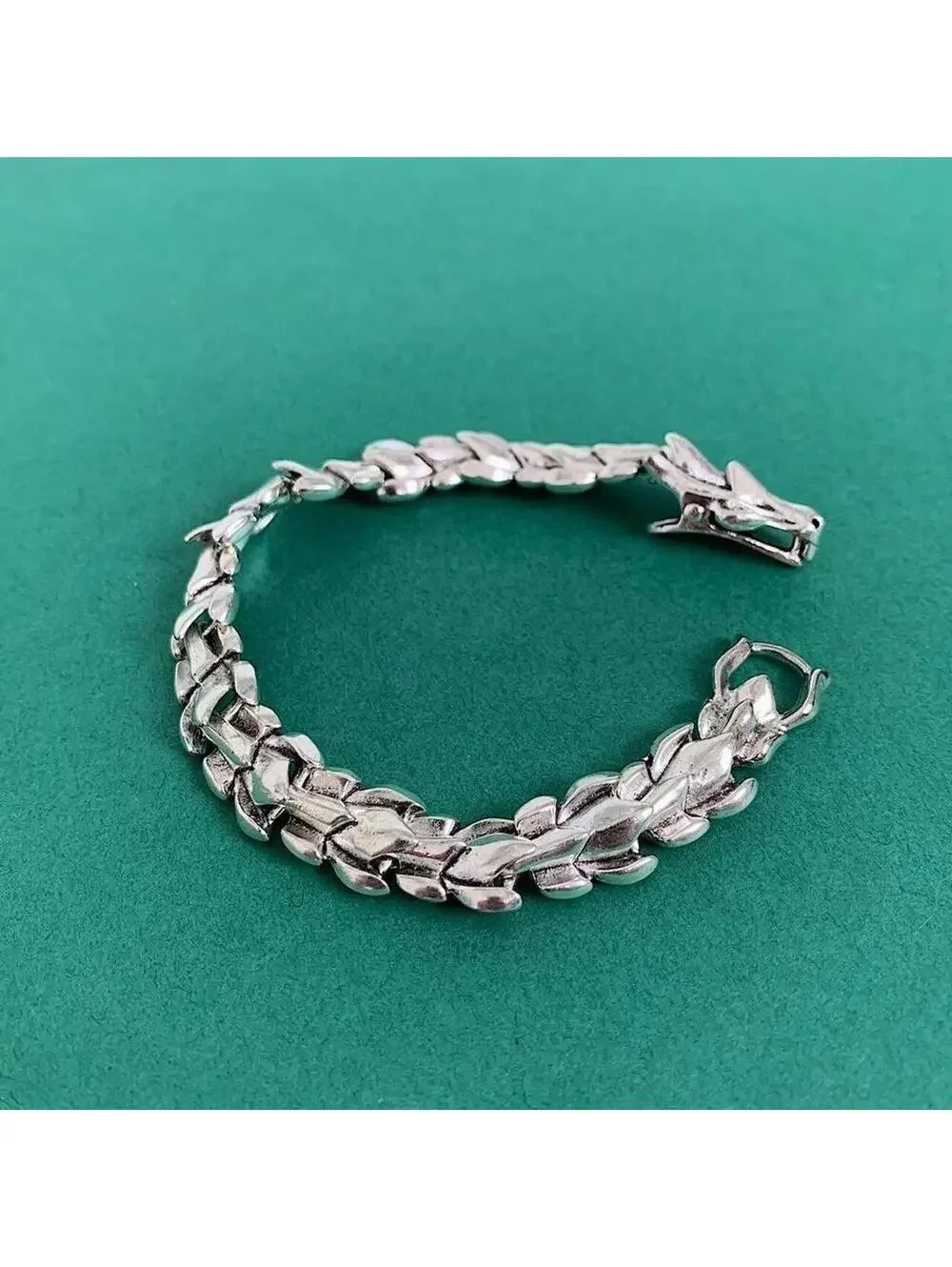 Grunge y2k style Silver stainless steel dragon scale head bracelet